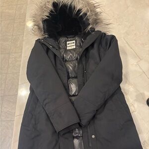 Abercrombie & Fitch Black Parka Coat with Faux Fur Hood